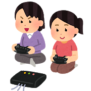 据え置き型ゲーム機で遊ぶ２人の女の子のイラスト